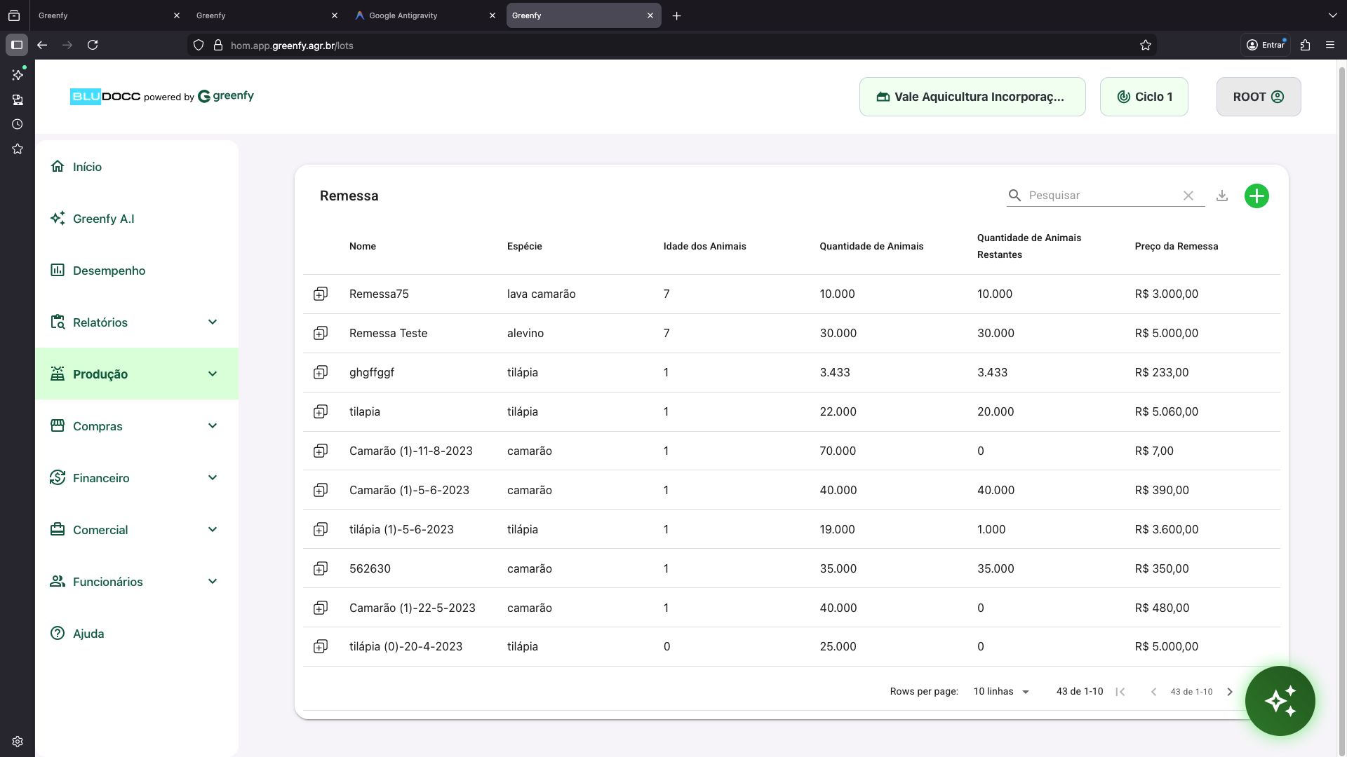 Lista de Remessas - BLUDocc